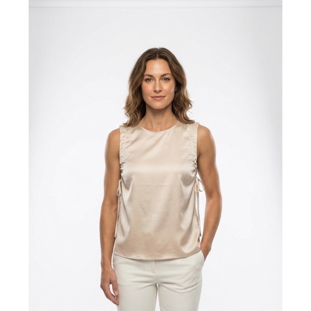Amanda Uprichard Silk Ruched Side Tie Tank Top Champagne Beige Size XS